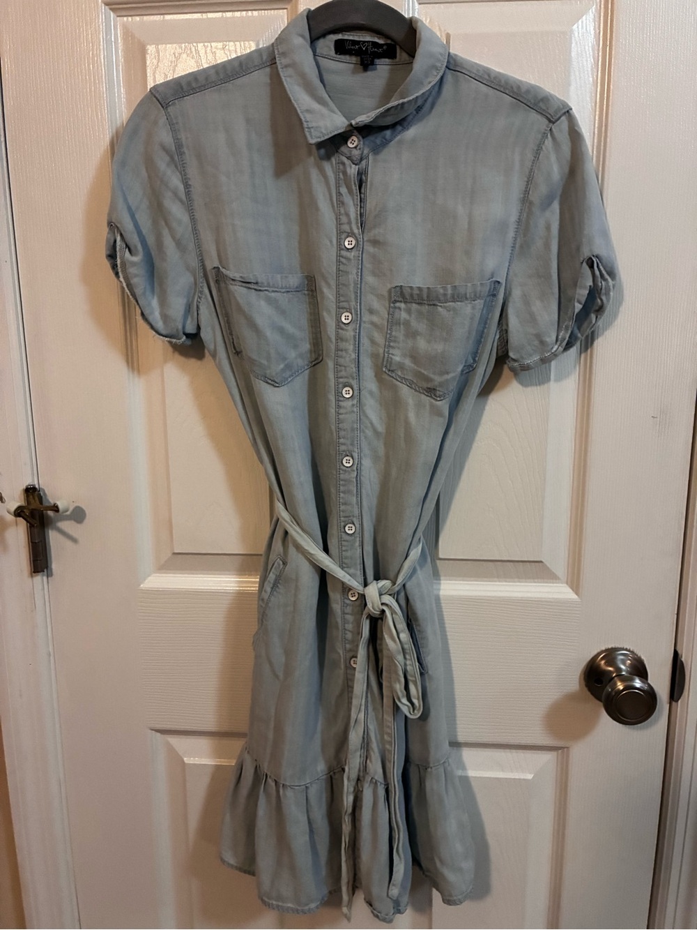 Light Blue Shirt Dress with Tie Waist